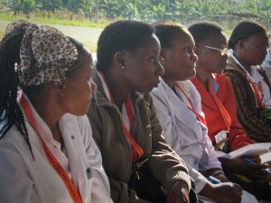 (Left to right) Dr Terezia, Clinical Officer Editha, nurses Grencia, Dafroza, Catherine